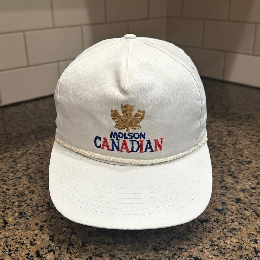 Vintage Molson Canadian Beer Maplecap Snapback Hat White
